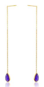 2025 Unique tendance 925 en argent Sterling forme de poire améthyste pierre précieuse longue chaîne pendante boucles d'oreilles bijoux pour grossiste - Product Image 2