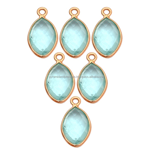 Aqua Quartz Marquise Shape Bezel <b>Pendant</b> - March <b>Birthstone</b> Charms <b>Pendant</b> - Product Image 3