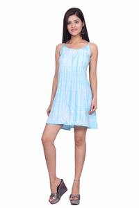 Robe de plage d'été décontractée sans manches pour femmes bleu clair longueur genou tissé lavable 100% coton - Product Image 3