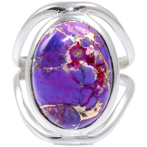 Anillo ovalado de cobre y turquesa Natural, joyería bohemia de plata 925 con gema curativa, hecho a mano - Product Image 1