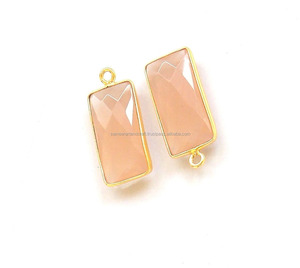 Magnifique pierre précieuse en calcédoine rose sertie en bélière, 10 x 14 mm, rectangulaire, pierre de naissance, connecteur bohème - Product Image 3