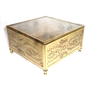 Caja de joyería con tapa de vidrio para almacenamiento de joyas, hoja antigua de cobre decorativa, grabado - Product Image 4