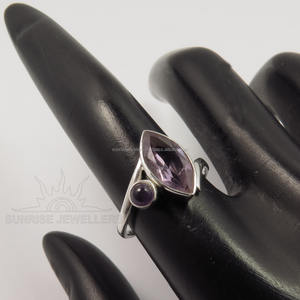 Belle bague en améthyste naturelle ensemble de lunette bague à la mode multi-pierres précieuses pur 925 en argent sterling massif faishonable bijoux fins - Product Image 3