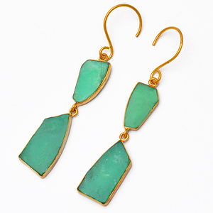 Piedra preciosa de crisoprasa natural, forma de fantasía, Pendientes colgantes de moda hechos a mano, mayorista de joyería, fabricación de Casa De Plata - Product Image 1