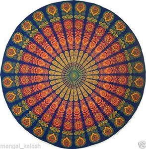 Nappe en coton design Mandala floral fait à la main serviette de plage belle ronde Inde Textile Art pour chambre salon mariage - Product Image 6