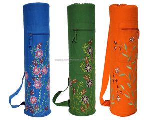 Sac à cordon en coton de taille personnalisée avec la dernière broderie de fleurs pour tapis de yoga - Product Image 1