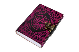 Celtic Shadow Pentagram Pentacle en relieve Diario de cuero genuino Cuaderno de página blanca en blanco Diario ecológico Planificador de escritura - Product Image 5