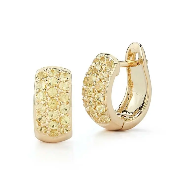 Fashion 925 Silver Jewelry Pave Multi Color CZ Wide Band Huggie Hoop Earrings