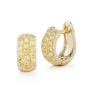 Fashion 925 Silver Jewelry Pave Multi Color CZ Wide Band Huggie Hoop Earrings