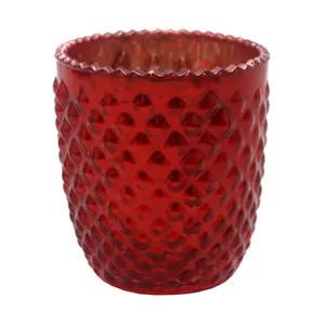 Home Decoration Antique Red Glass Round Shaped Decorative Luxury Candle Votive Holder Modern Design Candle Jar Customized