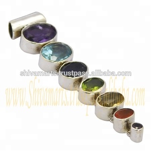 จี้925จักระเงินสเตอร์ลิงวินเทจพลอยบุษราคัมสีฟ้าทองสำหรับเป็นของขวัญจี้เครื่องประดับชั้นดีจี้เสน่ห์ - Product Image 2