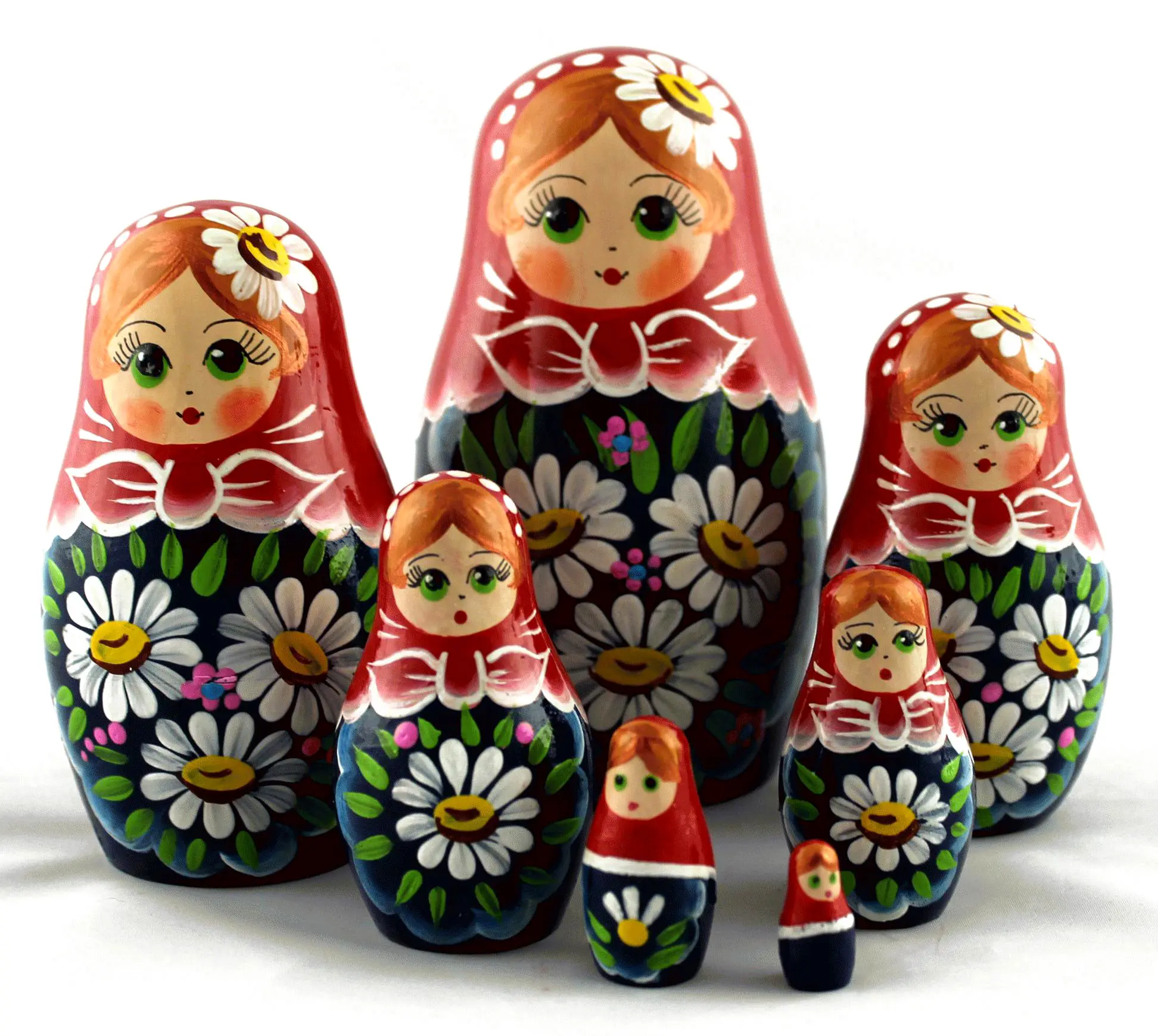 घोंसले के शिकार गुड़िया Daisies कैमोमाइल लकड़ी Matryoshka खिलौने बच्चों के लिए Matrioska स्मृति चिन्ह उपहार फूल चित्रों के साथ सेट 7 पीसी