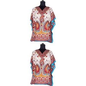 KFSL003 2025 Latest Fashion Women Turkish Cotton Beachwear Digital Print Short Kaftan <b>Top</b> Quality Block Printed Floral Design - Product Image 1