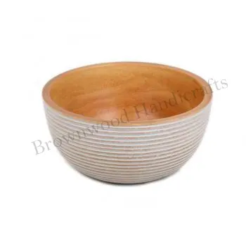 Tigela de madeira de manga para servir salada, tigela de comida esculpida à mão com design personalizado, para decoração e uso multiuso, em oferta