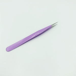 Pinzas para pestañas con recubrimiento en polvo púrpura claro de alta calidad, pinzas para extensión de pestañas de acero inoxidable con etiqueta privada, volumen - Product Image 6