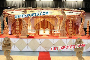Srilankan Mandap สำหรับงานแต่งงานทำจากไม้,ชุดเวทีมหาราจาสำหรับงานแต่งงานทำจากไม้อินเดียผ้าคลุมแกะสลักด้วยมือ - Product Image 4
