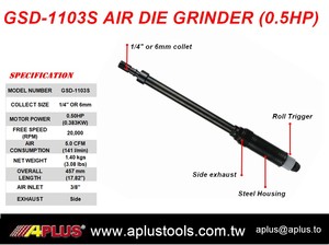 Aplus GSD-1103S Air Die Grinder Extended 10" 0.5HP Full Power Industrial Steel Housing Rolling Trigger 6mm Collet 90psi 20000 - Product Image 2