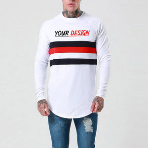 เสื้อยืดคอกลมแขนยาวสำหรับผู้ชายแฟชั่นฤดูใบไม้ผลิผ้ายืดแบบลำลองเสื้อออกกำลังกายผ้าถักสไตล์ฮิปฮอป - Product Image 3