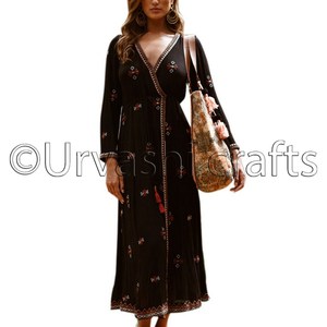 Vente en gros 100% coton Tenue de soirée Look bohème Dernier design hipster Robe longue tunique brodée multicolore pour femme Fabricant - Product Image 1