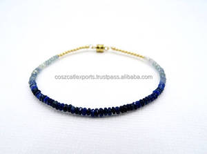 Ombre <b>Blue</b> <b>Sapphire</b> Sterling Silver Beaded Faceted Gemstone <b>Bracelet</b> for Wedding Anniversary Gift - Product Image 2