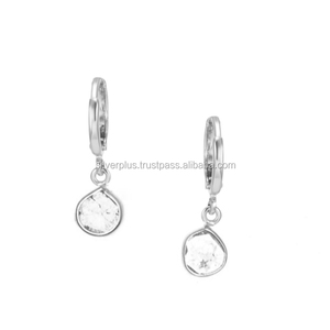 Venta al por mayor 14K oro rebanada diamante aro pendientes joyería - Product Image 2