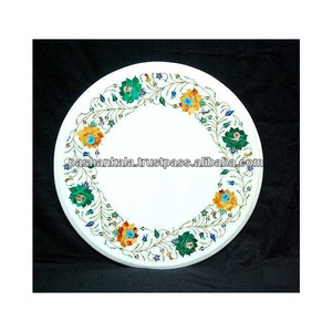 <b>Marble</b> Handmade Antique White Dining Inlay <b>Top</b> - Product Image 1