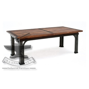 Mesa de comedor de madera maciza industrial vintage, hierro y madera oscura para cocina al aire libre, sala de estar, Hotel, escuela o restaurante - Product Image 2