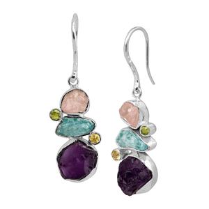 New Fashionable 925 Sterling Silver <b>Earrings</b> Amethyst Blue Topaz and <b>Rose</b> <b>Quartz</b> Rough Stone Dangle <b>Earrings</b> For Beautiful Women - Product Image 2