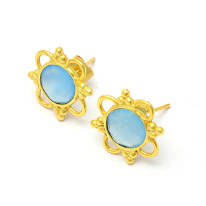 Natural Blue Topaz Gemstone Handmade <b>Stud</b> Earrings 925 <b>Sterling</b> <b>Silver</b> Round Shape Fashionable Wedding Earring Jewelry for Women - Product Image 1