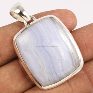 BLEU LACE AGATE Coussin Gemstone Lunette Réglage Argent Sterling 925 Élégant Solitaire Pendentif Bijoux De Mode - Product Image 1