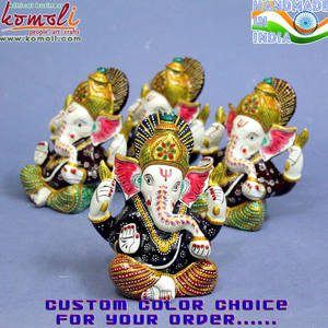 Large Multi-Color Ganesh Murti Meenakari White Metal and <b>Wood</b> Novelty <b>Gifts</b> for Wedding and Diwali Favors - Product Image 2
