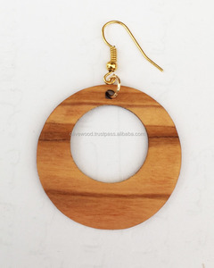 Pendientes de Madera de Olivo de Color Natural, Forma Redonda Perfecta, Pendientes de Moda para Mujer - Product Image 1