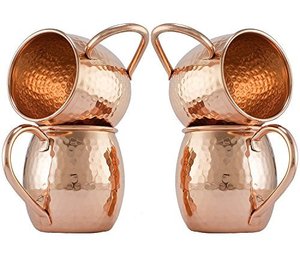 Ensemble de 4 tasses à mule de Moscou en cuivre pur martelé faites à la main avec verre à liqueur pour la maison Bar Hotel Drinking Use - Product Image 5