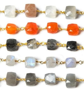 Amazonita facetada 5-6mm Caja De Rosario Cadena de cuentas-22k chapado en oro alambre cadena envuelto - Product Image 3