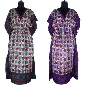 Ladies Full Length V-Neck Printing Silk <b>Long</b> <b>Kaftan</b> - Product Image 1