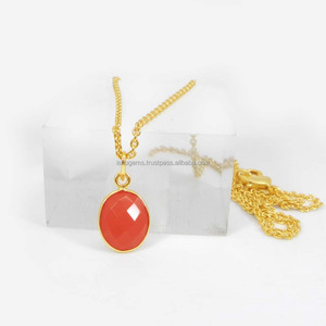 Colgante Ovalado de Coral Rojo al por Mayor con Bisel de Aleación Chapado en Oro de 18k y Cadena, Ligero, para Mujer, Aniversario - Product Image 2