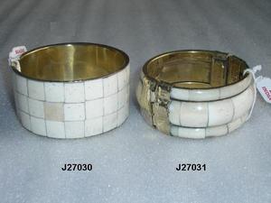 Bracelet en mosaïque d'os ovale en résine sur base en laiton, bracelets incrustés d'os, style indien, finition antique - Product Image 5