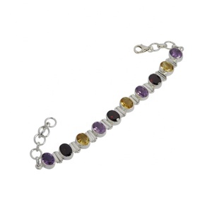 Pure 925 Sterling <b>Silver</b> Amethyst Garnet Multi Gemstone <b>Bracelet</b> Expensive Fashion <b>Silver</b> Jewelry - Product Image 1