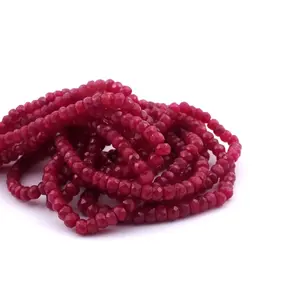 Natural Ruby Gemstone Rondelle Faceted Strand Necklace Making Beads