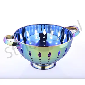 kitchen accessories Colander with Rain bow Color Basket Strainer Basin Colander Rice Strainer Stainless Steel