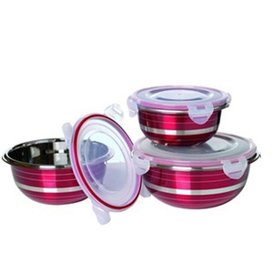 ชุดชามผสมและเสิร์ฟสแตนเลสสีแดงบนโต๊ะอาหารสลัดผลไม้พลาสติกมีดีไซน์เป็นเอกลักษณ์ - Product Image 1