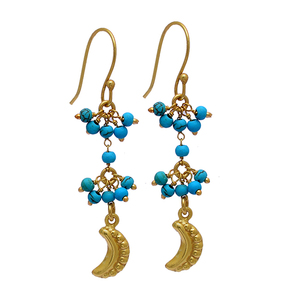 925 plata esterlina chapada en oro turquesa cuentas redondas media luna encanto colgante pendiente mejor pendiente de moda para mujer. - Product Image 1