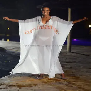 Traje de baño Kaftan largo blanco para adultos para salidas a la playa - Product Image 1