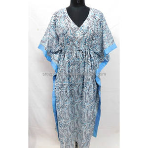 Indio mano bloque impreso mujeres kaftan largo vestido túnica maxi vestido largo vestido de noche vestido de - Product Image 1