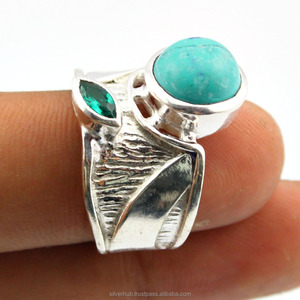 Anillo de Plata de Ley 925 con Turquesa, Hecho a Mano, Estilo Vintage, para Mujer, Joyería Clásica de Hip Hop - Product Image 1