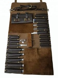 Sac à couteaux de chef / Rouleau à couteaux de chef - Nouveau modèle personnalisé PK Léger Cuir véritable de qualité supérieure Cuir Markhor 16 emplacements Marron foncé - Product Image 5
