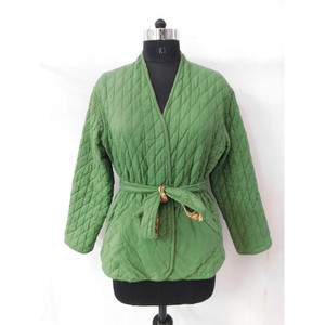 Chaqueta tipo kimono corta reversible de diseñador, chaqueta acolchada hecha de algodón vintage antiguo, tela de algodón liso Sari para invierno - Product Image 4