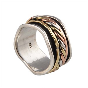 Anillo giratorio de plata de ley 925 al por mayor, trenzado de tres tonos, de metal mixto (cobre y latón), para alivio de la ansiedad, meditación y fiestas - Product Image 2
