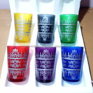 Juego de 6 vasos de chupito de té marroquí Oro Grande con estampado colorido para fiestas o servir café y té - Product Image 1