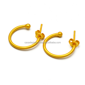 Solid 925 <b>Sterling</b> <b>Silver</b> Handmade <b>Stud</b> <b>Earrings</b> with 18K Gold Plating Casa De Plata Jewelry for Wedding or Party Gift - Product Image 1